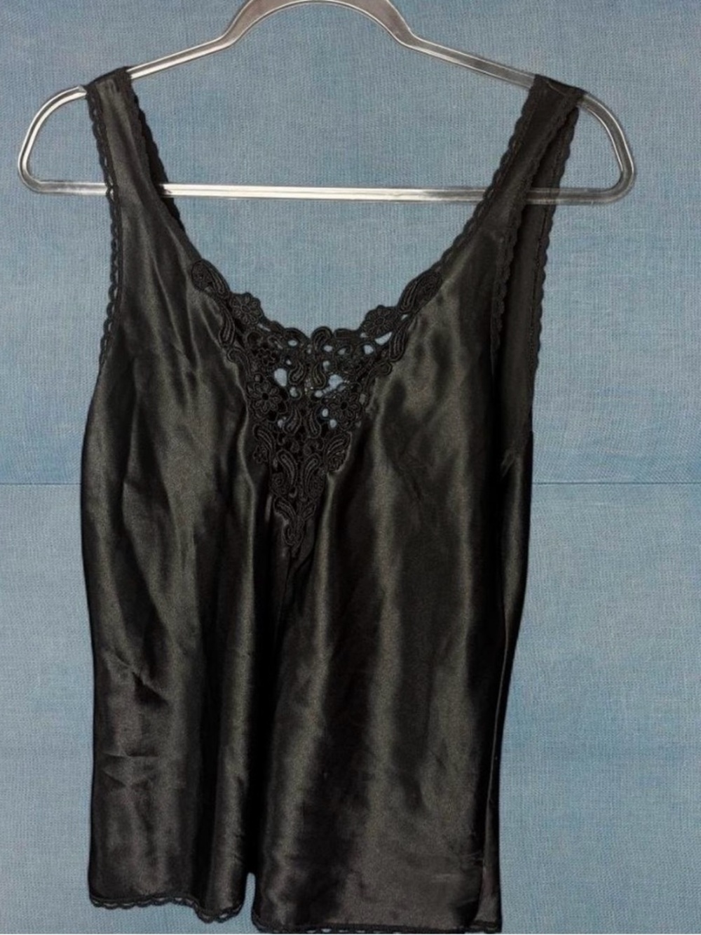 Vintage Black Lace Trim Satin Cami Top